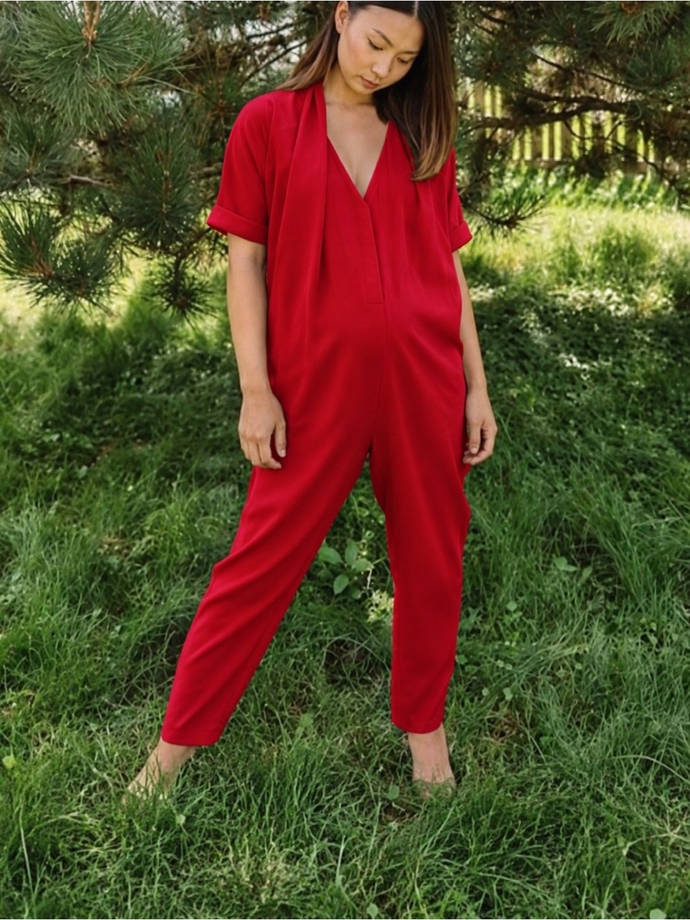 Hatch maternity Domi Jumpsuit Red Maternity 0872 short sleeve casual career